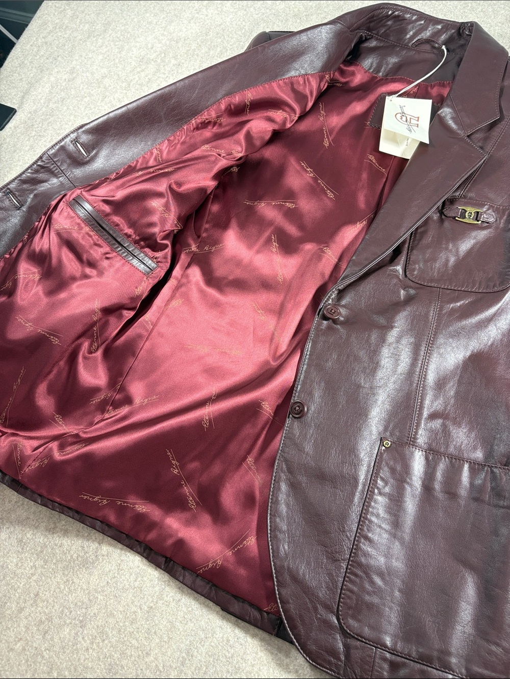 NWT VTG Etienne Aigner Oxblood Leather Blazer Jacket Deadstock Sz 12 - Picture 6 of 10